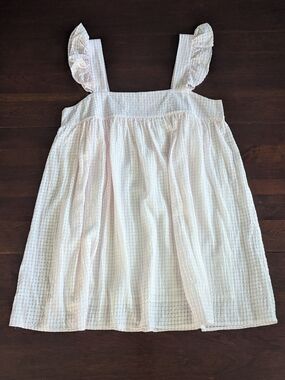 Meet Me In Santorini Womens M Pink Gingham Seersucker Dress Coquette Babydoll